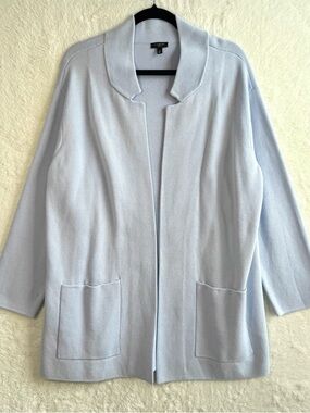 Talbots Notch Collar Sweater Jacket Women’s 1X Light Blue Pockets Career Preppy